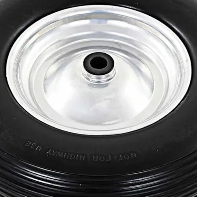 Produktbild von Vollgummirad 4,00-8 mit Achse, pannensicheres Rad aus PU, 390 mm Durchmesser, Ersatzrad für Handwagen und Sackkarren, belastbar bis 160 kg