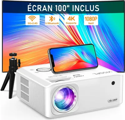 Produktbild von Beamer 4K Heimkino 21000 Lumen, VISSPL Full HD 1080P WiFi Bluetooth Handy Outdoor, PPT, ±50° Zoom, Projektor kompatibel mit TV-Box/PS5/iOS/Android