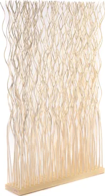 A room divider made of woven natural materials.