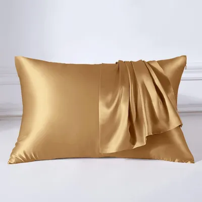 Obrázok produktu pre Poťah na vankúš zo saténu, 22 momme, 100% moruškový hodváb, zlatá farba, 50 x 75 cm