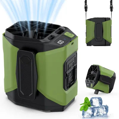 Produktbild von Tragbarer Hüftventilator & Nackenventilator, 4-in-1 Ventilator, 5 Geschwindigkeiten, 4000mAh Akku, USB-C aufladbar, für Outdoor, Arbeit & Sommer-Grün