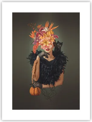 Produktbild von Poster - Poster ohne Rahmen - Frau Katze Blumen - 30x40 cm - Wand Bild - Wanddeko - Wandbilder - Kunstposter - Wandposter - Bilder - Kunstdruck - Wanddekoration - Wandbild - P2XPA30x40-4825