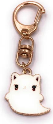 Produktbild von Onwomania Schlüsselanhänger Katze Gespenst weiß süss gold Anhänger Keychain