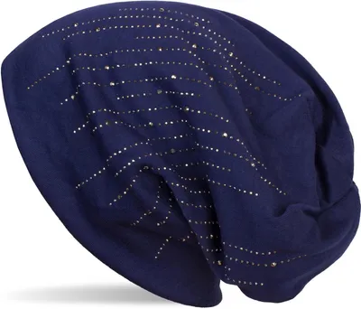 Produktbild von styleBREAKER Damen Beanie Mütze mit Strass Nieten im edlen Streifen Design, Slouch Longbeanie, Stoffmütze Einfarbig 04024086