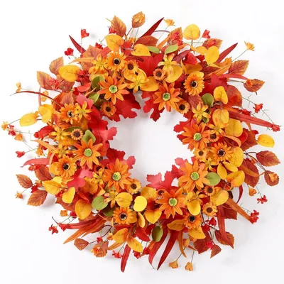 Produktbild von Herbstkranz für Haustür 55cm Künstliche Daisy Ahornblatt Blumen Wildblume Eukalyptus Girlande Wandkranz Erntedankfest Bauernhaus Garten