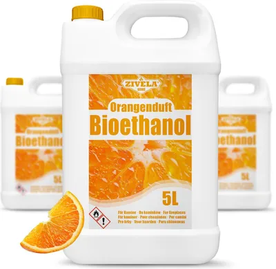 Produktbild von Bioethanol 96,6% 15L |  Alkohol Orangeduft 96,6% 3x5L | Bioethanol für Kamin, Tischkamin, Bioethanol Kamin | Bioethanol Orangeduft | Saubere Verbrennung, ohne Rauch, lebendige und stabile Flamme