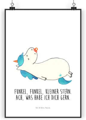 Produktbild von Mr. & Mrs. Panda Bild Einhorn Schnuller DIN A4 - Weiß - Geschenk, Unicorn, wanddeko, Kunstdruck, Geburtstag, Baby, Mutter, typografie poster, Geburt, drucke, Plakat