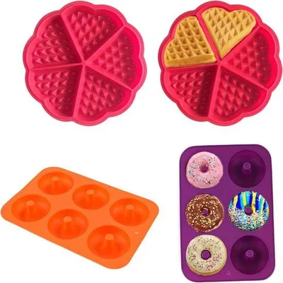 Produktbild von Famanu Silikon Donut- und Waffelbackformen - Antihaft, wiederverwendbar