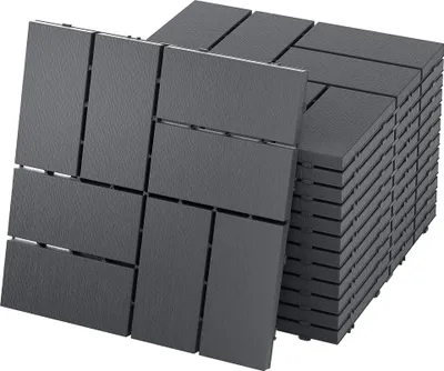 Produktbild von JOIEYOU Terrassenfliesen 30x30 cm Balkon Bodenbelag Balkonfliesen mit Klicksystem Wetterfest in Holzoptik Klickfliesen Terassenboden Fliesen für Balkon & Terrasse, Dunkelgrau - Type C