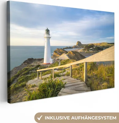 Produktbild von OneMillionCanvasses® - Leinwandbilder - 150x100 cm, Meer - Leuchtturm - Weiß, Wandbilder Kunstdruck Wanddekoration
