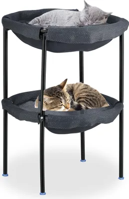 Image de Hamac pour chat Relaxdays, 2 niveaux, fauteuil suspendu surélevé pour chat, dimensions : 59 x 41 x 43 cm, lit double pour chat, gris/noir