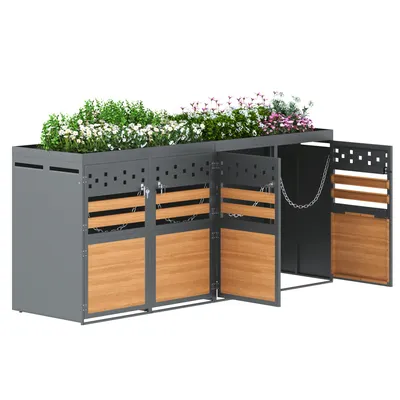 Produktbild von Mülltonnenbox, Mülltonnenunterstand mit Hochbeet, Mülltonnenverkleidung, abschließbare Müllbox, für 4 Tonnen 120 oder 240 Liter