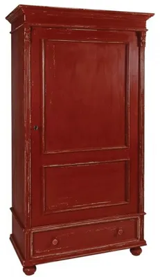 Zdjęcie produktu dla Casa Padrino szafa w stylu rustykalnym antyczna czerwień 103 x 54 x h. 188 cm - Szafa do sypialni Shabby Chic z litego drewna z drzwiami i szufladą - Meble do sypialni w stylu rustykalnym