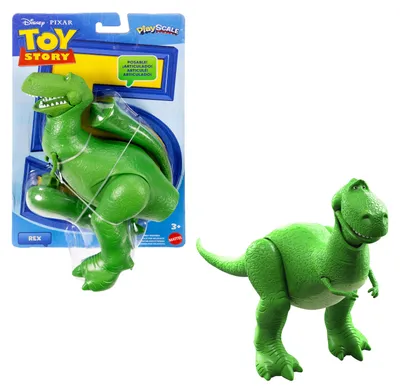 Productafbeelding van Mattel Disney Pixar Toy Story 5, Rex-actiefiguur, 18,4 cm groot, Tyrannosaurus-dinosaurus, 8 bewegende gewrichten, schaalmodel, JKV17