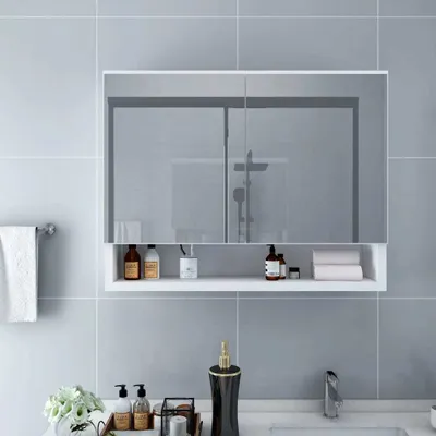 Produktbild von vidaXL LED-Bad-Spiegelschrank Weiß 80x15x60 cm MDF