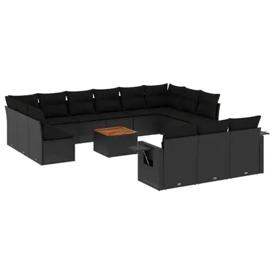Produktbild von vidaXL 14-tlg. Garten-Sofagarnitur mit Kissen Schwarz Poly Rattan