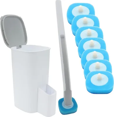 Produktbild von Roellgs Einweg-Toilettenbürste mit Ständer, Wand-Toiletten-Set, Einweg-Toilettenreinigungssystem mit 8 Toilettenwechselköpfen (Toilettenstangen-Set)