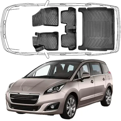 Produktbild von 3D Auto Fußmatten & Kofferraumwanne Set Kompatibel mit Peugeot 5008 1.Gen 2009-2017