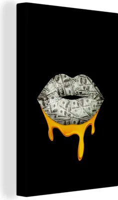 Produktbild von OneMillionCanvasses® - Leinwandbilder - 90x140 cm, Lippen - Geld - Schwarz und Weiß, Wandbilder Kunstdruck Wanddekoration - Wandschmucke - Schlafzimmer