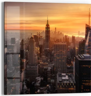 Produktbild von DEQORI Glasbild Echtglas 30x30 cm 'Goldene Stadtsilhouette' Wandbild Bild modern Deko