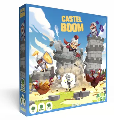 Imagen del producto de KIWIZOU, Castel Boom, un emocionante juego de habilidad para niños que combina la construcción estratégica de torres, ideal para jugar en familia con 2 a 4 jugadores, a partir de 5 años