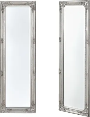 Produktbild von Wandspiegel Barock 132 x 42 cm Silber Ganzkörperspiegel im Eukalyptusholz Rahmen Antik Spiegel mit Ornamenten verziert