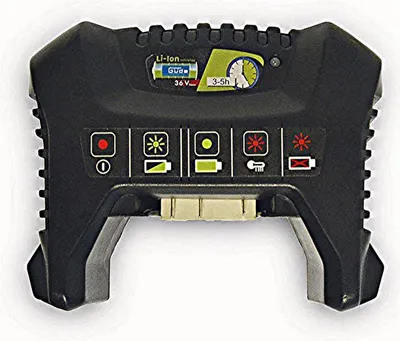 A black battery charger with indicator lights and symbols.