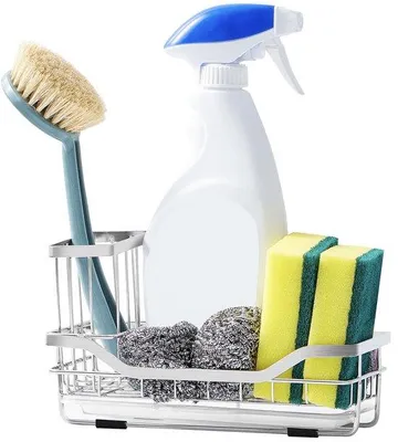 Produktbild von Edelstahl Spülbürstenhalter mit Ablaufteller für Küchenspüle silber