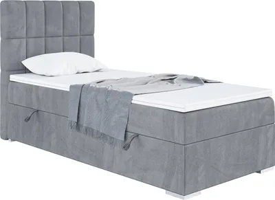 Produktbild von MEBLINI Boxspringbett mit Bettkasten - Gepolstert Einzelbett mit Matratze und Topper - Polsterbett mit Stauraum - Bett mit Kopfteil - Stauraumbett - LUKAS - 100x200 Links  - H3/Grau Samt