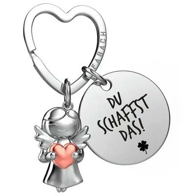 Produktbild von Gelukssleutelhanger mit Herz und Gravur - Glücksengel Klaver - Cadeau für Glück