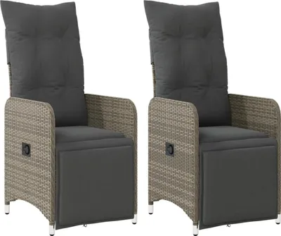 Produktbild von Gartensessel mit Kissen 2 Stk. Verstellbar Grau Poly Rattan