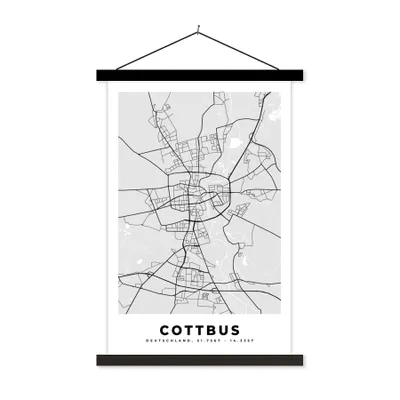 Produktbild von MuchoWow® Textilposter Cottbus - Karte - Stadtplan - Deutschland - Karte 40x60 cm mit schwarzem Rahmen - Wanddekorationen