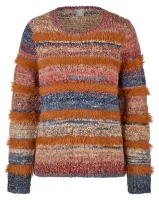 Produktbild von Rabe Wollpullover Braun Größe 50 mit Fransenoptik Rundhals gerade Form