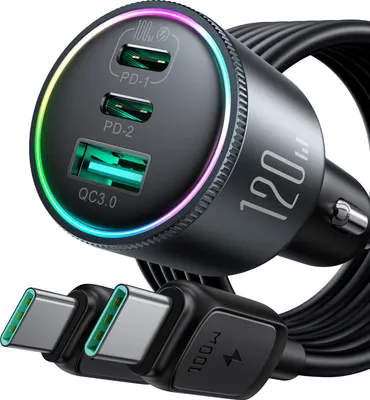Zdjęcie produktu dla Ładowarka samochodowa Joyroom 120W, 2x USB-C, 1x USB-A, PD, QC3.0