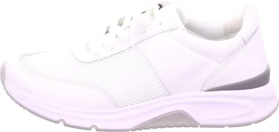 A side view of a white sneaker.