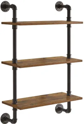 Produktbild von Retro Holz Wandregal 60cm stabil Metallrahmen