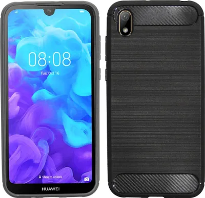 Obrázek produktu pro cofi1453® Silikonové pouzdro Carbon kompatibilní s HONOR 8S Case TPU Soft Mobile Phone Case Cover Ochranný kryt černý