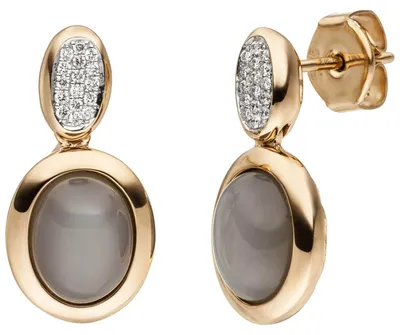 Produktbild von Ohrstecker Mondstein-Cabochons 32 Diamanten Brillanten 585 Gold Rotgold Rosegold