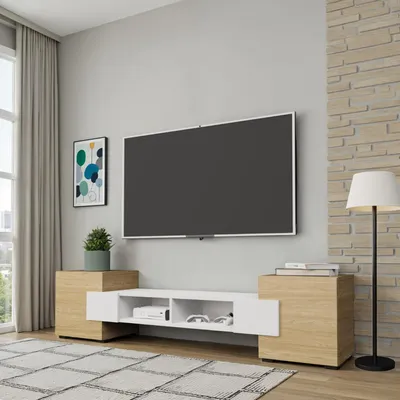 Produktbild von TV-Sideboard Torino, geölte Eiche, arktisches Weiß, Breite 181 cm x Höhe 40 cm x Tiefe 35 cm, für das Wohnzimmer, Schlafzimmer