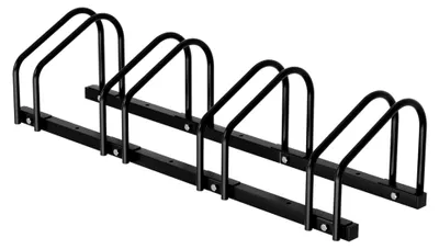 Produktbild von Fahrradständer für 4 Fahrräder, 30 cm Radabstand, 35-55 mm Reifenbreite, rostfreier Stahl, selbstsichernde Schrauben, Boden- oder Wandmontage, Mehrfachständer, Fahrradhalterung in Schwarz