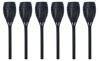Zdjęcie produktu dla Zestaw 6 lamp solarnych LED, imitujących pochodnie, z efektem płomienia, kolor czarny, wysokość 50 cm