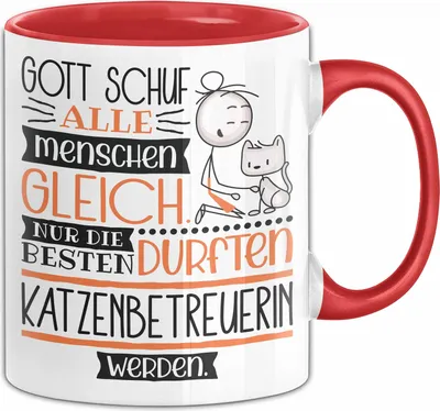 Produktbild von Katzenbetreuerin Geschenk Becher Tasse Gott Schuf Alle Menschen Gleich Nur Die Besten Durfeten Katzenbetreuerin Werden Geschenkidee Lustig (Rot)