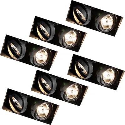 Produktbild von QAZQA - Modern Set mit 6 Einbaustrahlern, schwarz, GU10, AR70, randlos, 2-flammig – Oneon I Wohnzimmer I Schlafzimmer - Stahl Rechteckig - LED geeignet GU10
