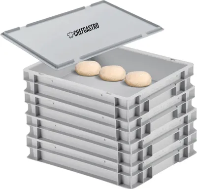 Produktbild von SuperSparSet 4x Pizzaballenbox mit 1x Deckel | HxBxT 8,5x30x40cm | 9 Liter | Teigwanne für Pizzateig, Stapelbare Pizzabox, Gärbox für Sauerteig Brotteig Teig-Gärbox