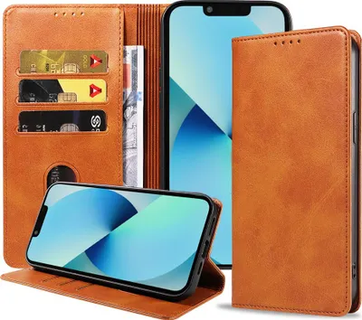 Produktbild von Smartphonica iPhone  13 Kunstledertasche mit Magnetverschluss und Kartenhaltern Buchhülle - Braun
