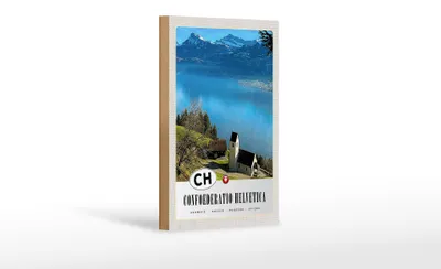 Produktbild von Holzschild Reise 12x18cm Confoederatio Helvetica Kirche Natur Schild