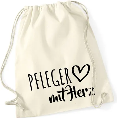 Produktbild von Huuraa Turnbeutel Pfleger mit Herz 12 Liter Natural Baumwolle Rucksack Geschenkidee