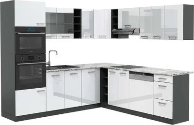 Produktbild von Eckküche Vicco R-Line Weiß Hochglanz 247 x 60 cm , AP Marmor, Model 43212