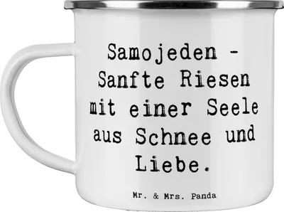 Produktbild von Mr. & Mrs. Panda Teetasse Spruch Samojede Liebe - Weiß - Geschenk, weißes Fell, geistige Auslastung, Hunderasse, Hunderassen Pflege, Campingbecher, körperliche, Charakter