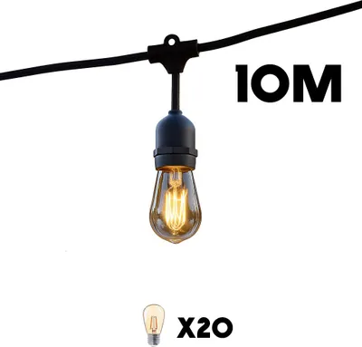 Immagine prodotto di Ghirlanda decorativa a LED Lumisky, 20 luci, 10 m, nero grigio, retrò, interno/esterno